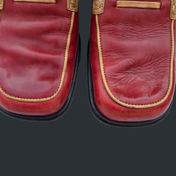 Vintage Simard Red Slip On Loafers Mules Size 38 US 7.5 Leather Square Toe Italy - Picture 3 of 11